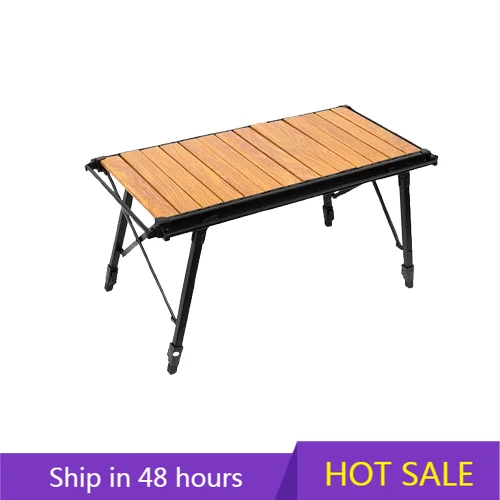 

YTYIN Lightweight Tactical Portable Height Adjustable Outdoor Wood Grain Aluminum Folding Camping Table