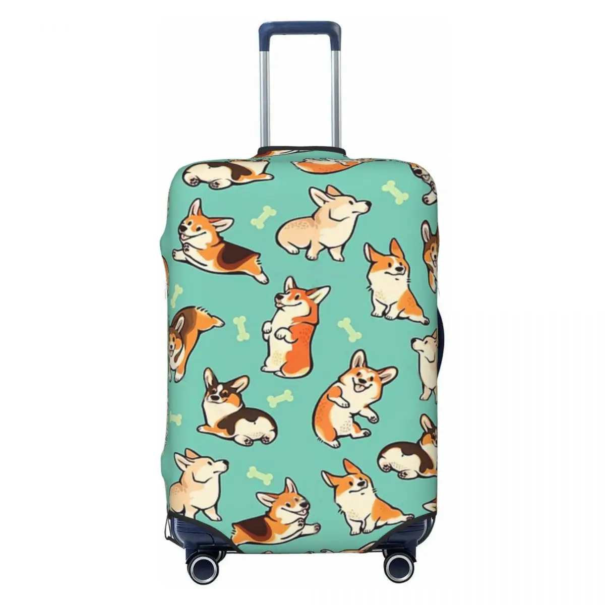 

Jolly Corgis In Green Print Luggage Protective Dust Covers Elastic Waterproof 18-32inch Suitcase Cover Travel Accessories