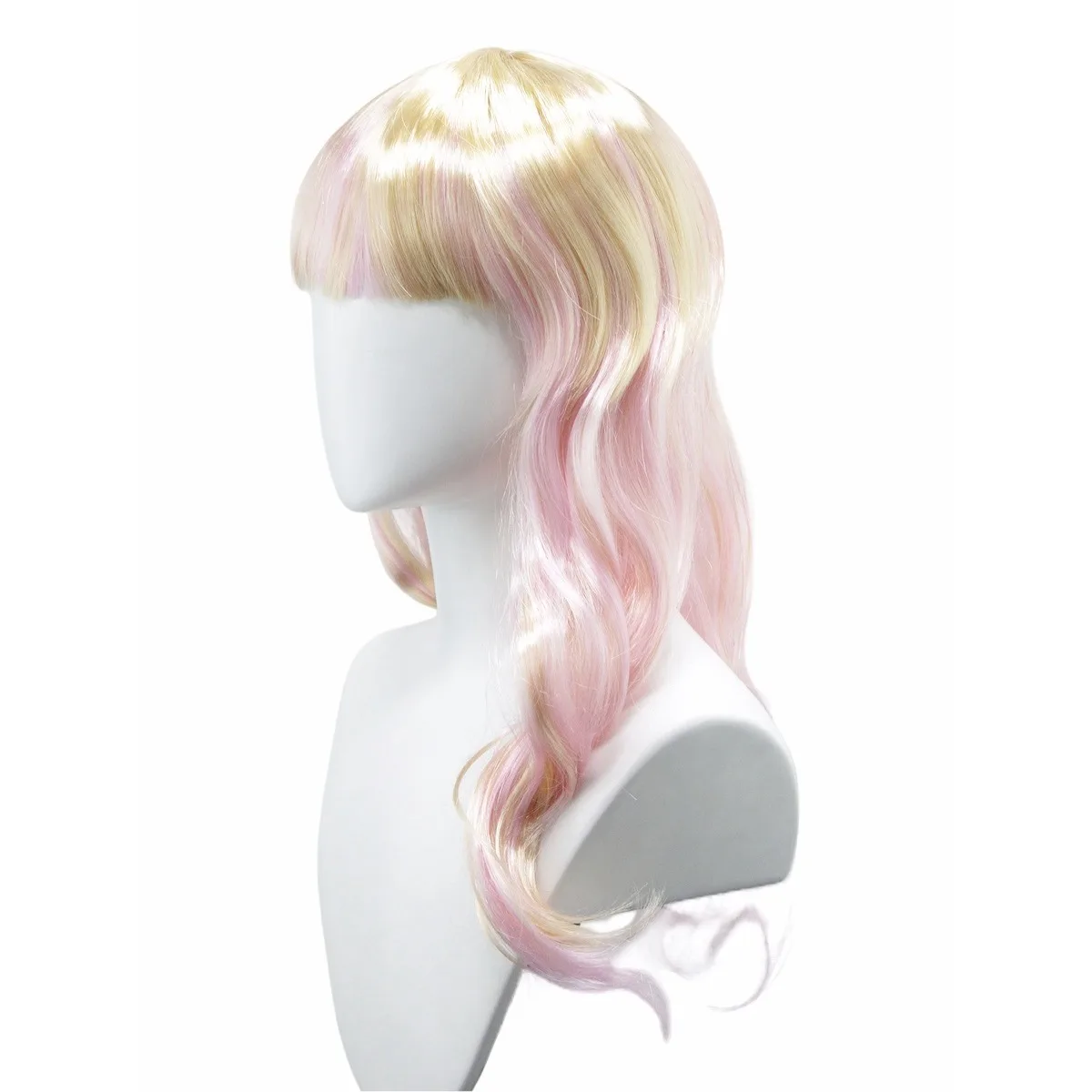 Blonde Pink Ombre Long Wavy Synthetic Wig with Bangs, Layered Curly Hair for Cosplay, Lolita Style and Themed Party - view 3