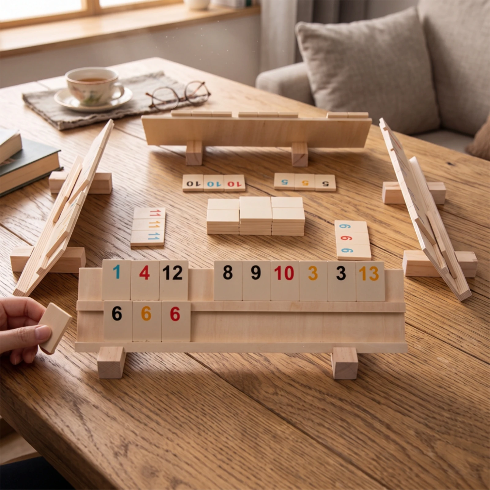 Number Game Educational Wooden Game with Card Racks Counting Toy Early Learning Tabletop for Children, Classroom, Preschool