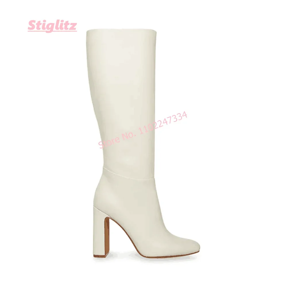 Women's Brown Leather Boots New Arrival Winter Solid Pointed Toe Chuny Heel Side Zipper Ladies Party Shoes For footwear