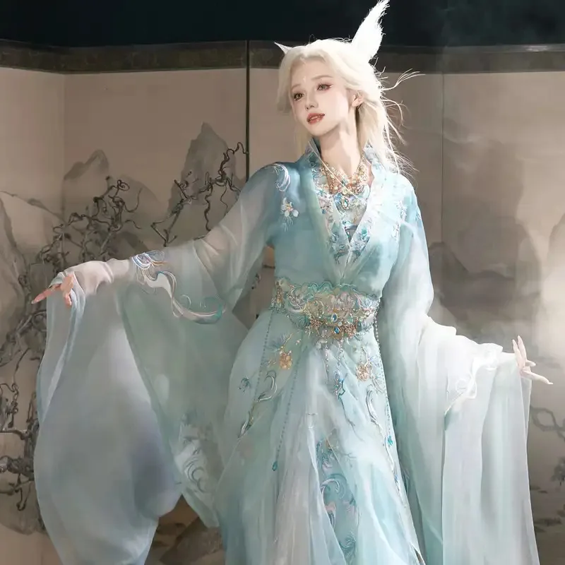 

NewHanfu для женщин и взрослых, сказочная лиса, весна-лето, крутой стиль, Qingqiu, древний костюм с вышивкой, с большим рукавом, улучшенная гарантия States2