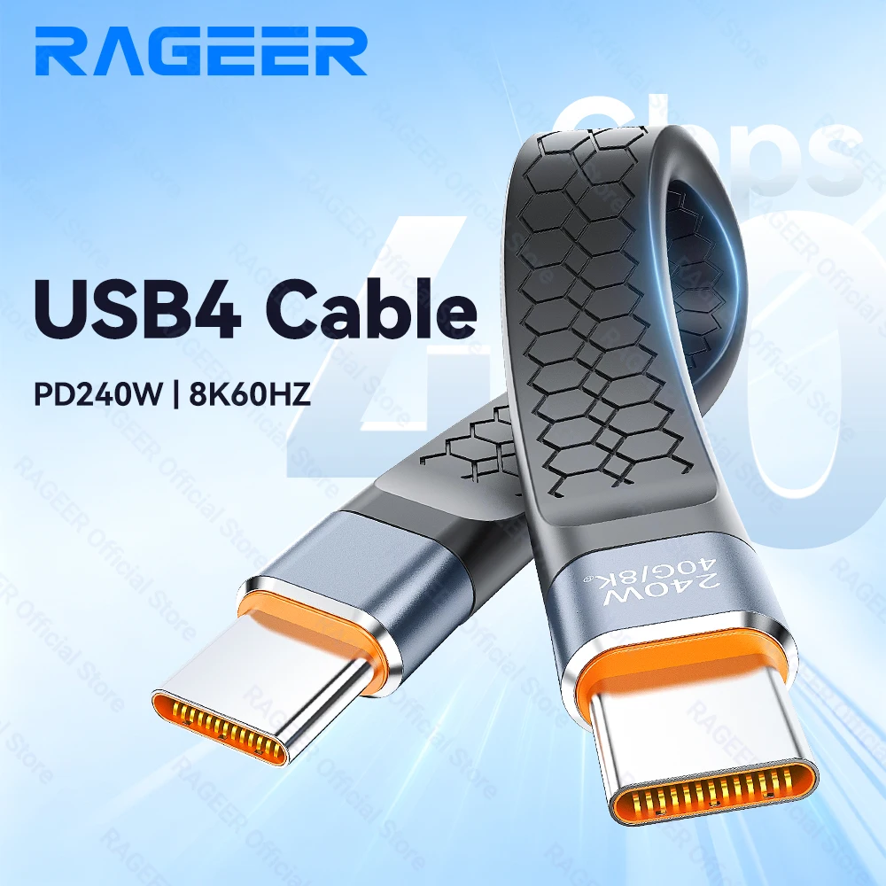 RAGEER USB C To C Cable Fast Charging Compatibility with Thunderbolt 4/3 PD240W 40Gbps Short Cable for MacBook Samsung Xiaomi