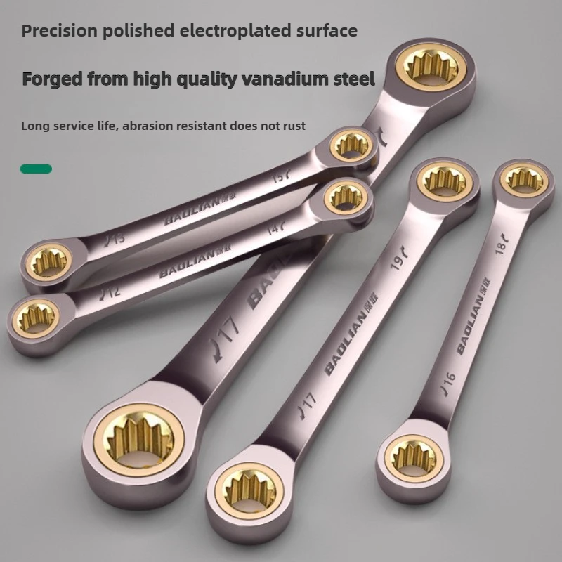 BAOLIAO Double Head BLACK NICKEL Plum Blossom Ratchet Wrench , Chrome Vanadium Steel Ratchet Spanner Set Auto Repair Tools