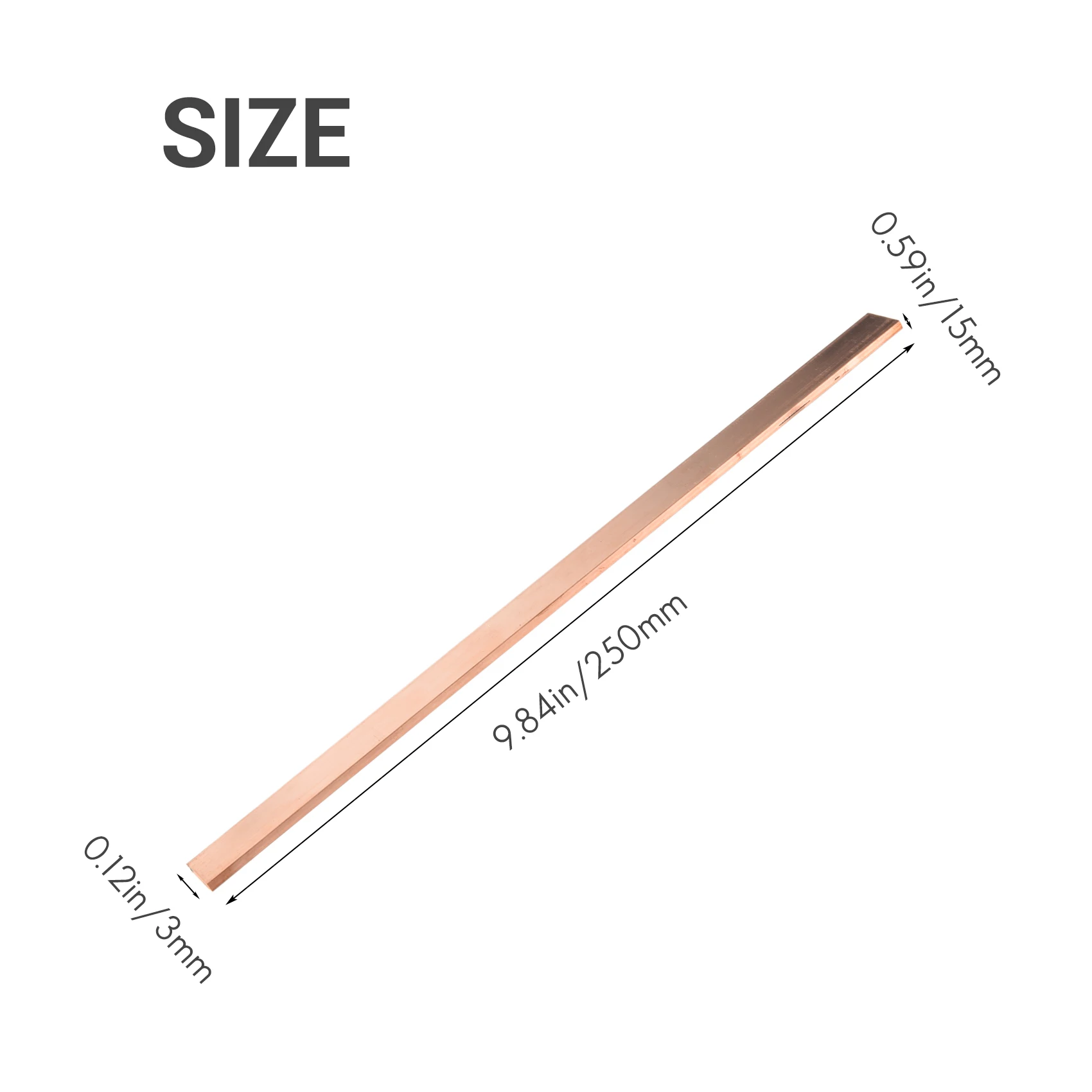 Piastra a barra piatta Cu in rame viola T2 al 99,6% Striscia metallica da 3 mm x 15 mm x 250 mm