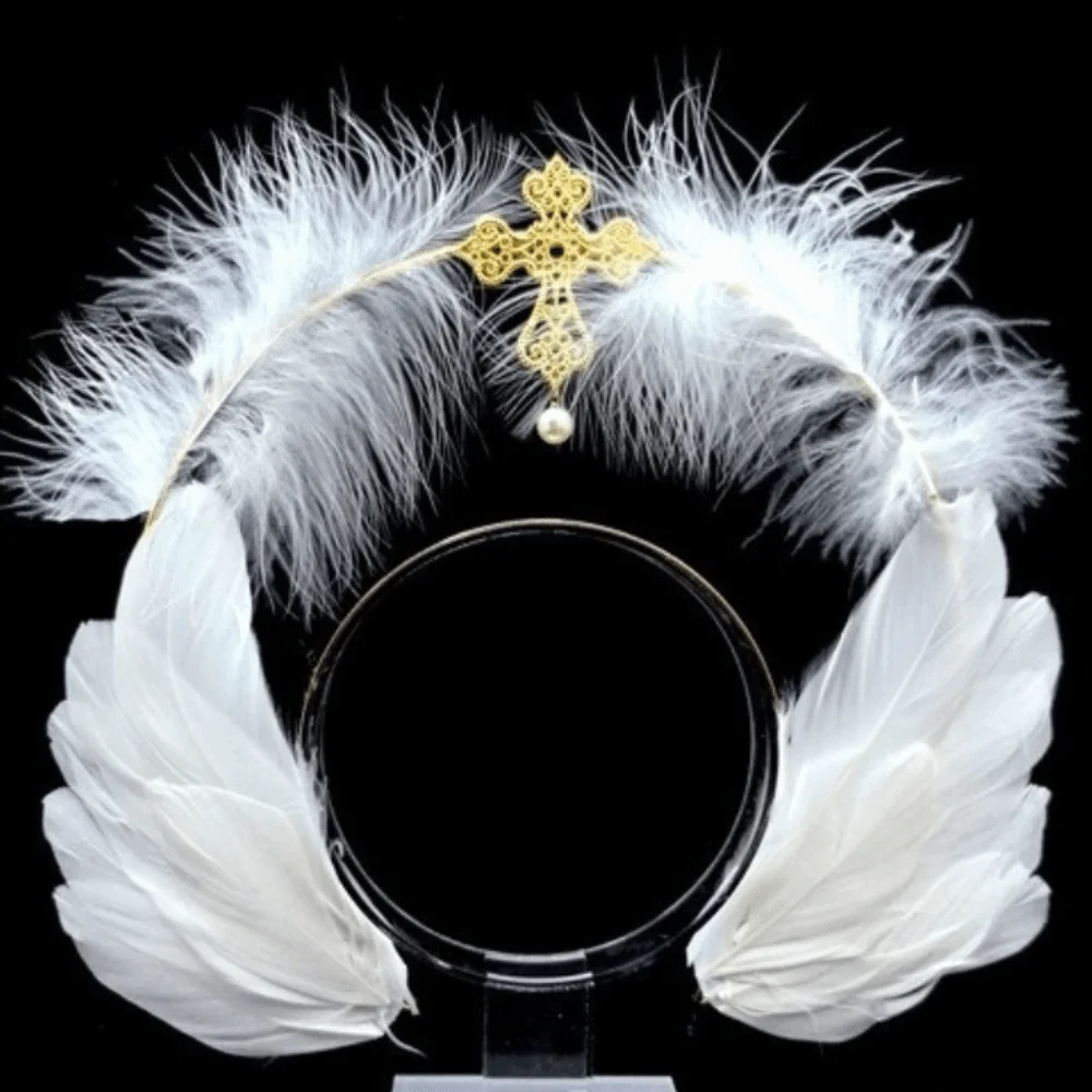 

Dress Up Props Feather Glory Crown Headband Handmade Glory Shape Virgin Mary Queen Tiara Vintage Style Double Layer