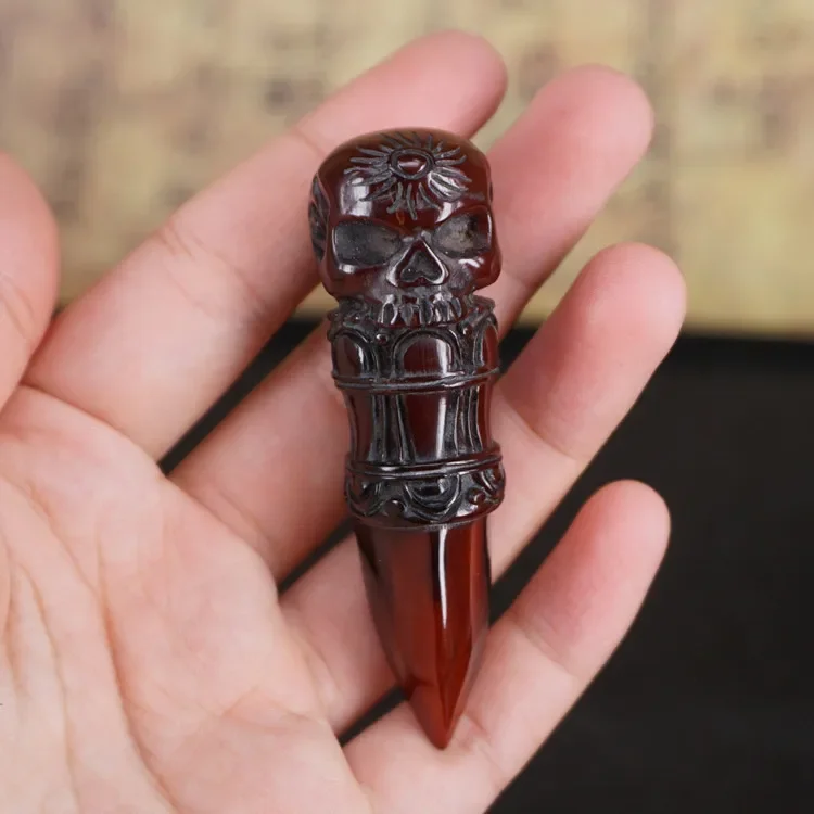 Yak Horn Carved Skull Pendant Phurba Dagger Tibetan Buddhism Faqi Statue