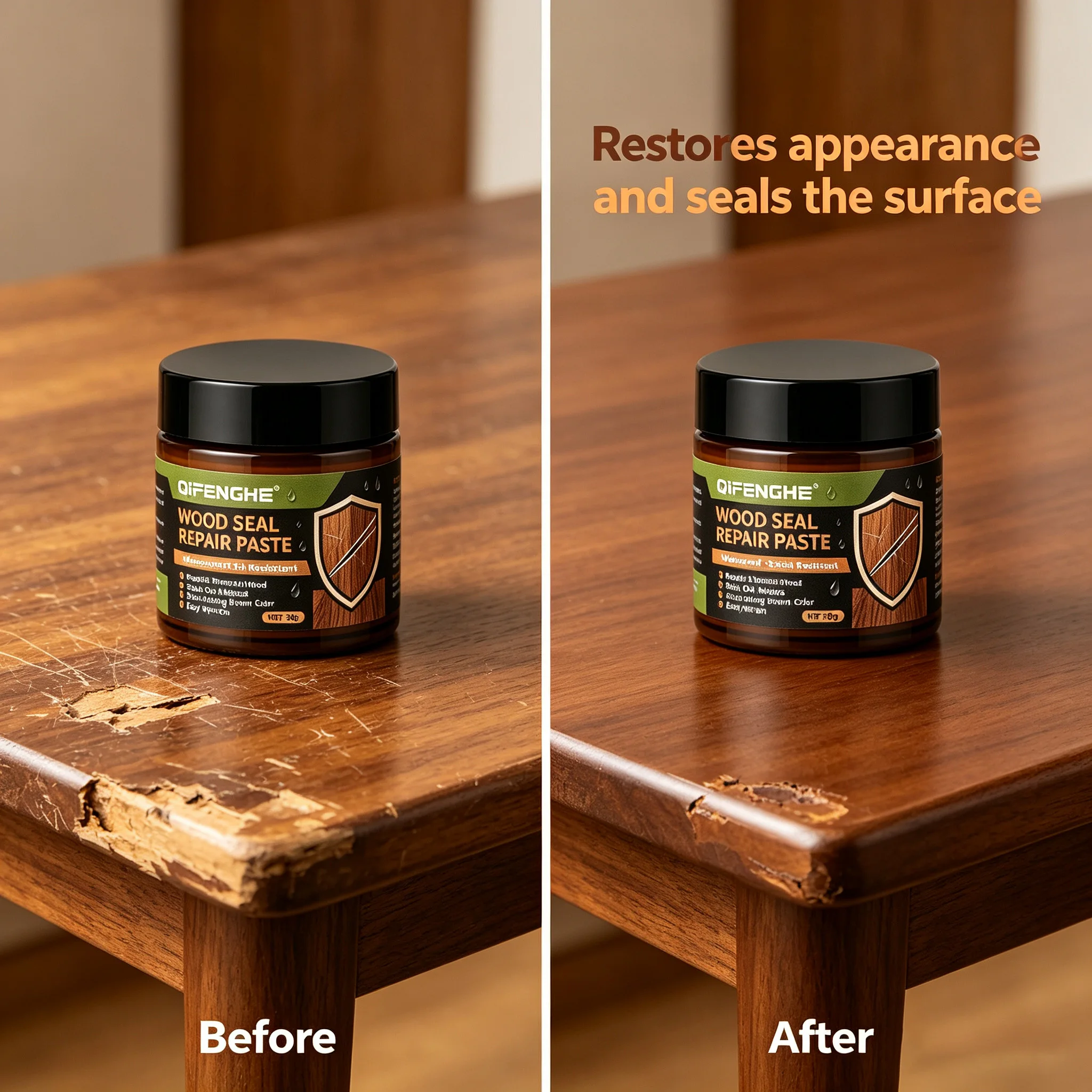 QIFENGHE Wood Seal Repair Paste Long-Lasting Brown Color Easy Wipe-On Waterproof Wood Furniture Floor Damaged Wood Repair Restor