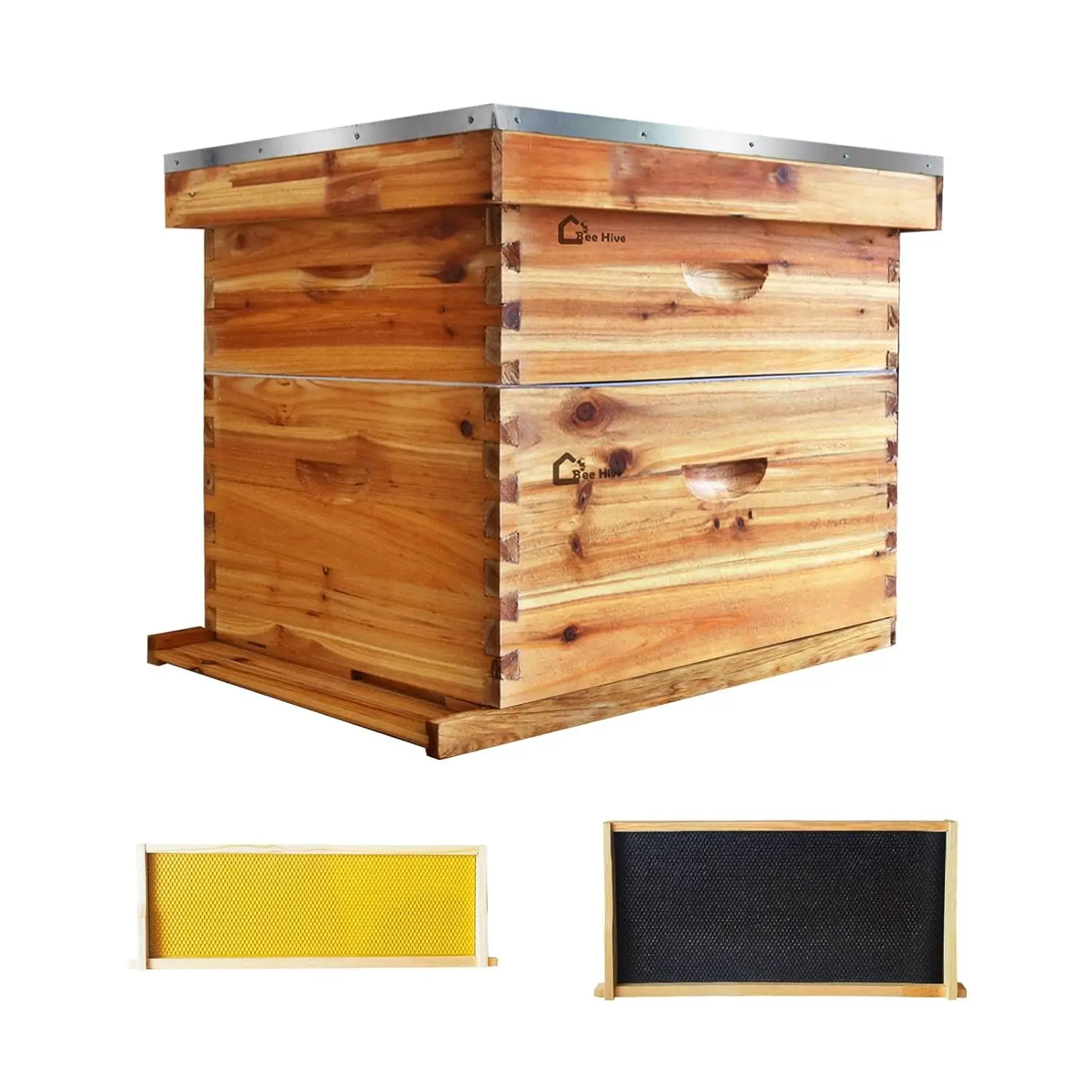 10-Frame Complete Beehive Kit, Wax Coated Bee Hives for Beginner, Includes 1 Deep Box and 1 Medium Bee Box with Beehives Frames and Wax Foundations for Beekeeping Supplement (Unassembled)