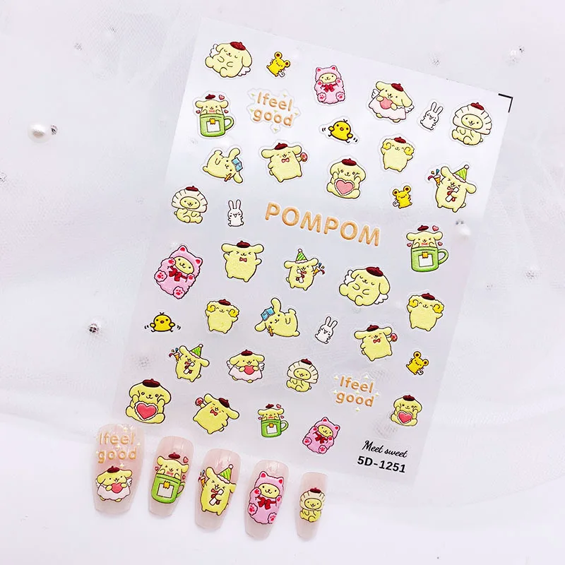 1PCS New Anime 5D Embossed Nail Stickers Nail Art Decoration Sanrio Hello Kitty Kuromi Cartoon Stickers Nail Art Supplies