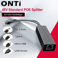 ONTi 100M/1000M Divisor POE estándar 48V a 5V 12V 1.2A 2.2A Micro USB Tpye-C para cámara IP/enrutador/AP sin cables