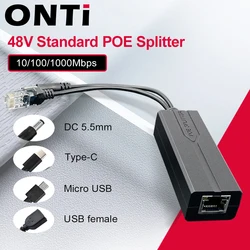 ONTi-Mathiateur POE Standard, Micro USB Type-C pour Caméra IP/Routeur/Sans Fil, 100M/1000M, 48V à 5V 12V, 1 Pipeline, 2 Pipelines