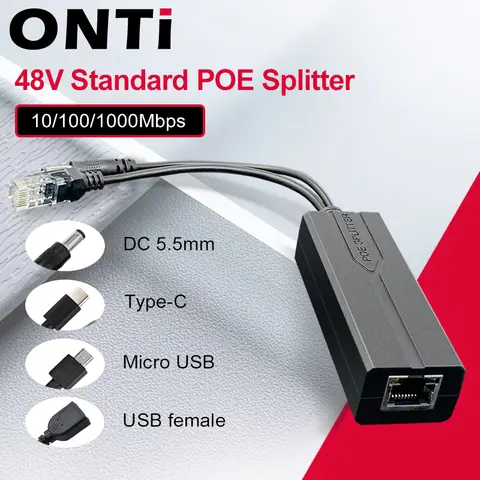 ONTi 100M/1000M Standard POE Splitter 48V bis 5V 12V 1,2A 2,2A Micro USB Tpye-C für IP Kamera/Router/Wireless AP