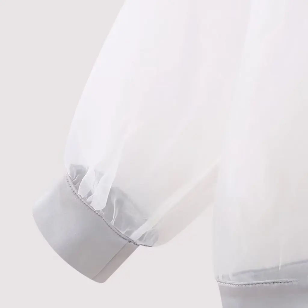 

Women's Silk Satin Texture Bomber Jacket Transparent Hard Veil Fashion Outerwear European American Style Summer