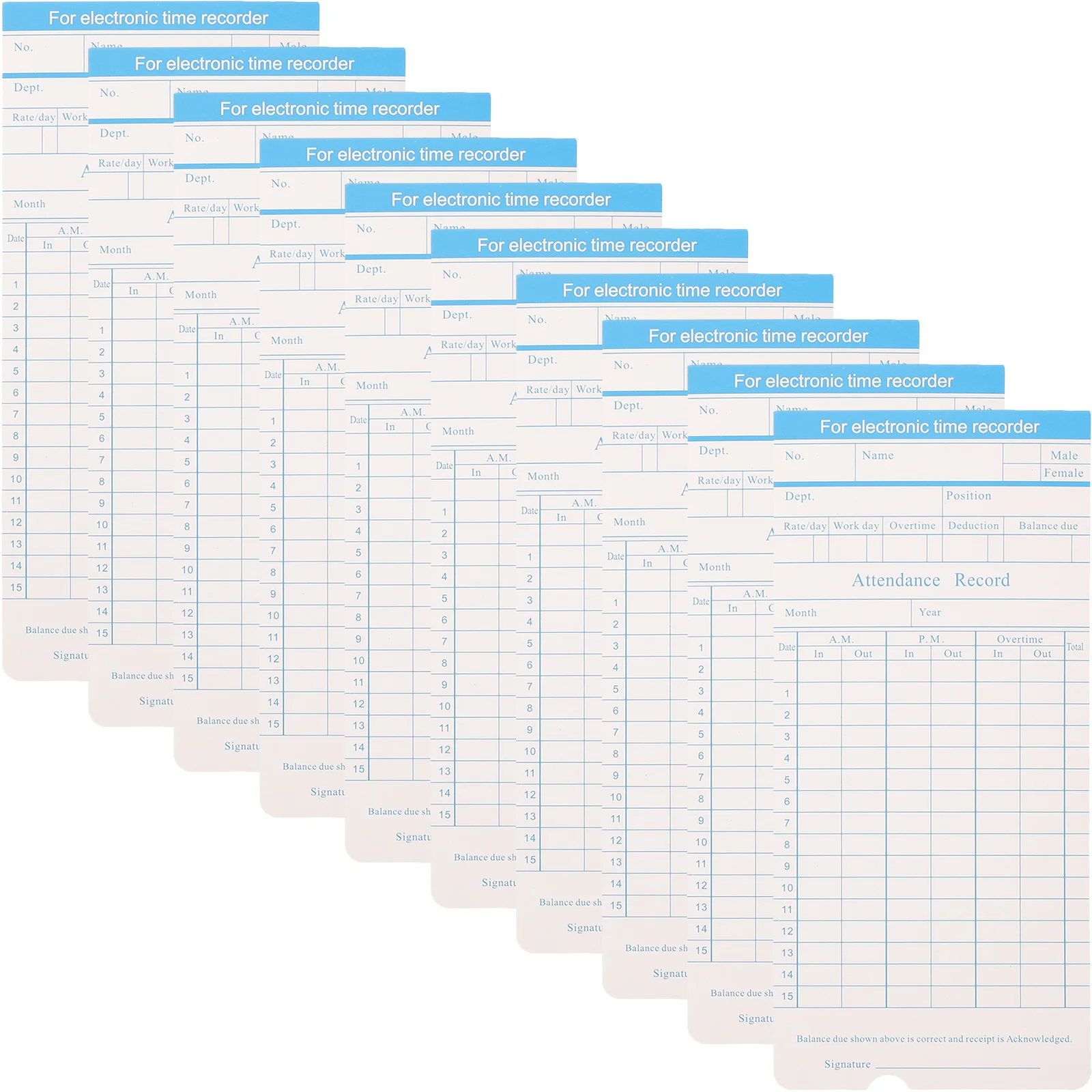 100 Sheets Office Use Time Cards Paper Double-Sided Attendance Recording Cards English Edition Weekly Monthly Time