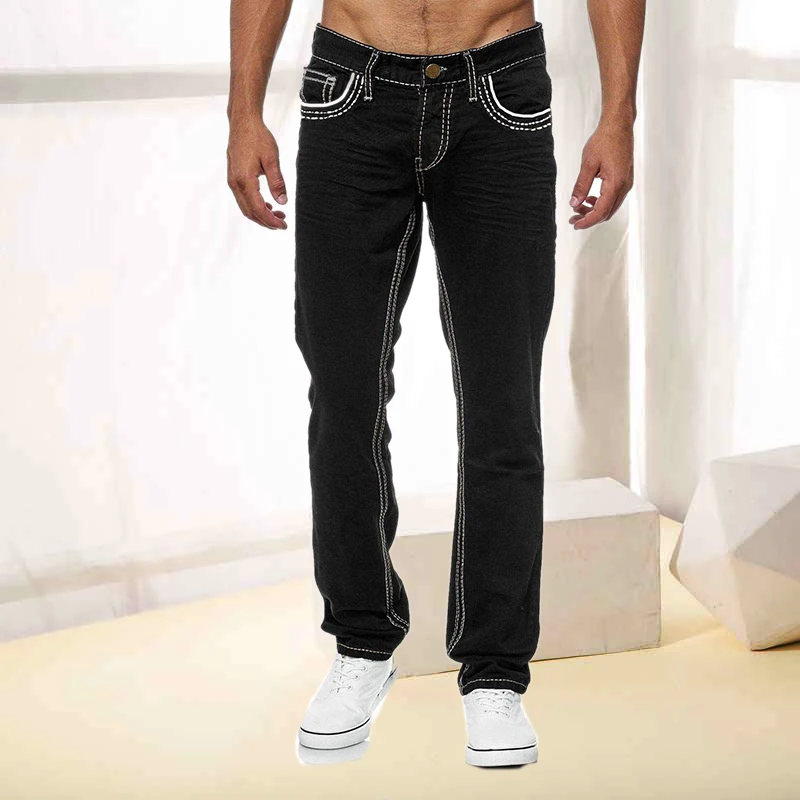 Fashion Black Slim Men Jeans Male Clothing Streetwear Daily Business Casual Trousers Solid Pockets Stretch Denim Straight Pants