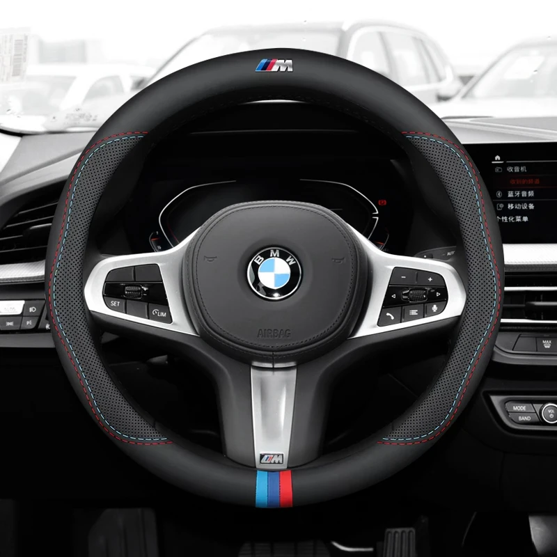 For BMW M Car Steering Wheel Cover G20 F11 E87 F30 F10 x3 G01 x5 F40 F16 M3 X1 X7 1 3 5 7 Series Leather Anti-slip Accessories