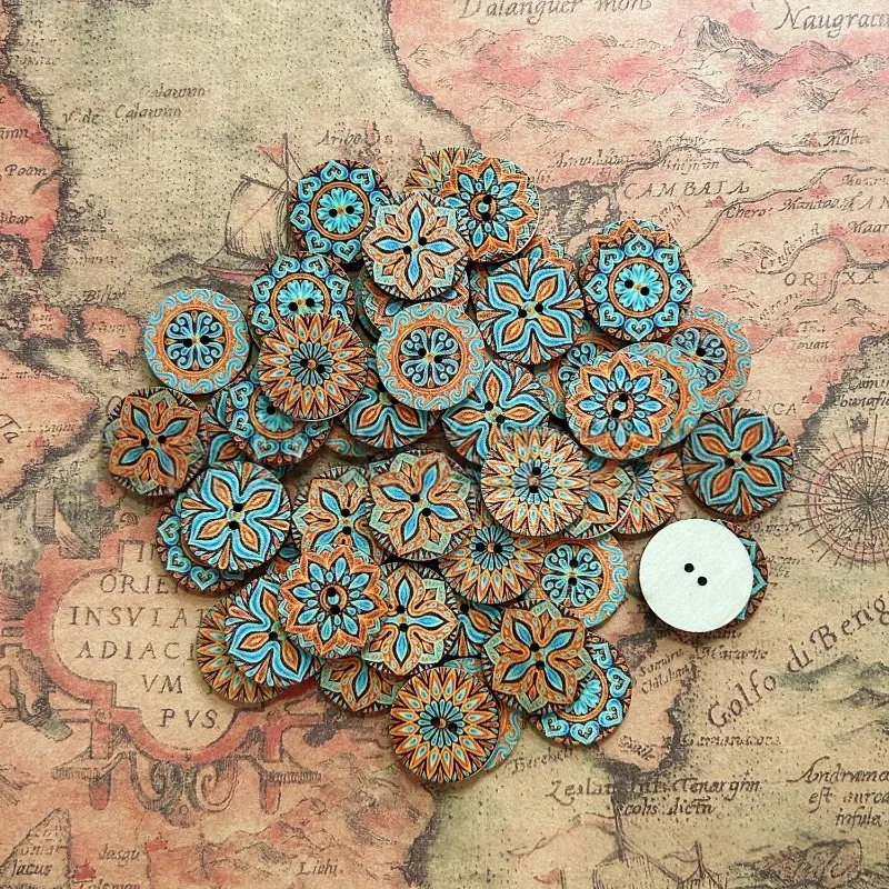 

50 шт. 20 мм круглые деревянные пуговицы для поделок, смешанные винтажные деревянные пуговицы для рукоделия с 2 отверстиями для рукоделия, шитья, декоративные