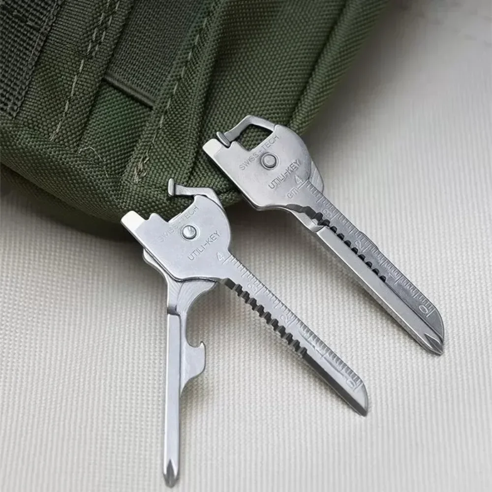 Multi Function Folding Tool Stainless Steel Keychain Opener Screwdriver EDC 6 in 1 Practical Outdoor Camping & Survival Supplies