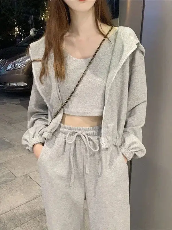 

Однотонный комплект футболок с капюшоном и ремешком, женская повседневная спортивная одежда, длинные брюки-свеч, полиэфирное волокно, весенний сезон