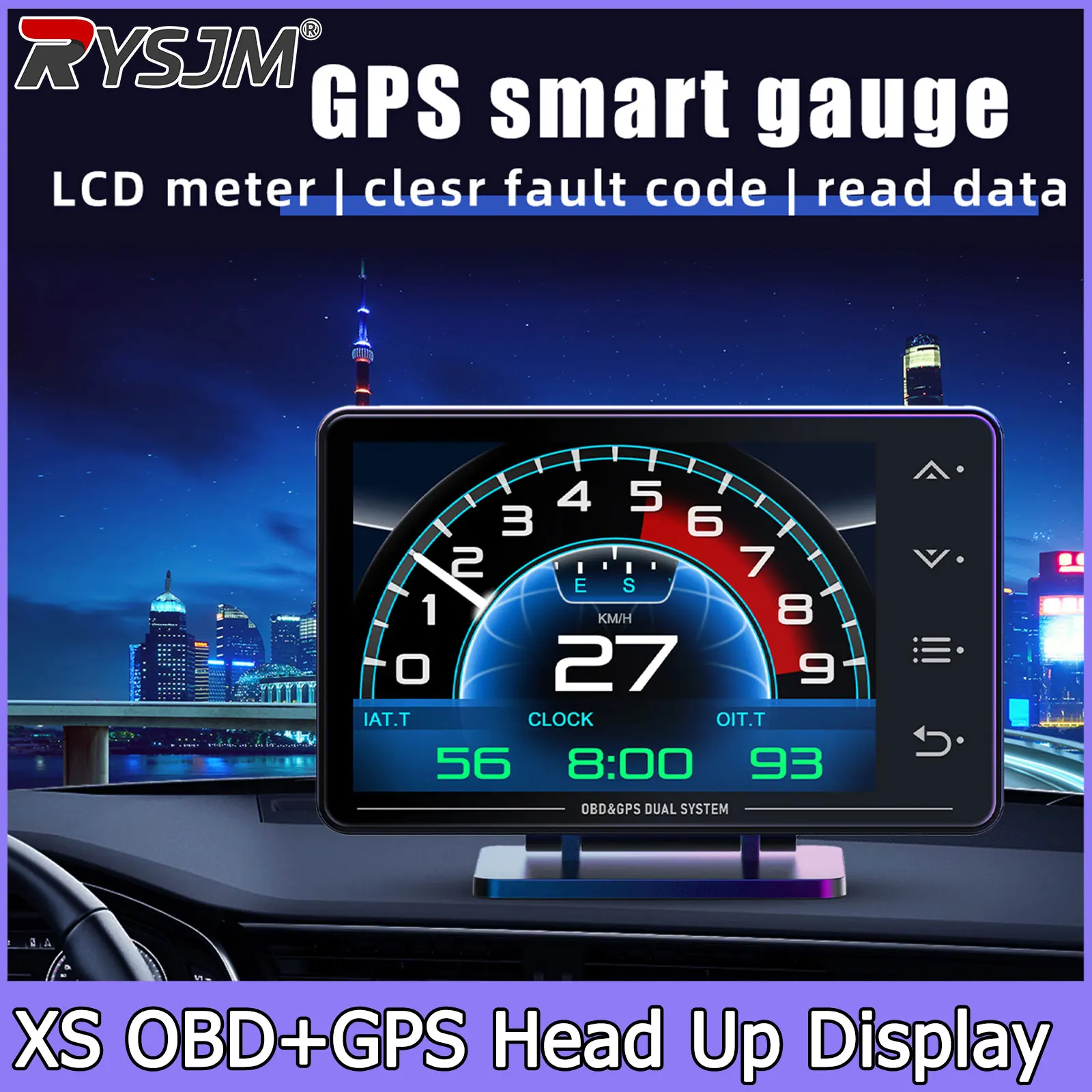 XS Car Gauge OBD GPS Head-up Display Speedometer Turbo Boost Oil Pressure Oil Temperature G Value Gyroscope LCD Auto Meter