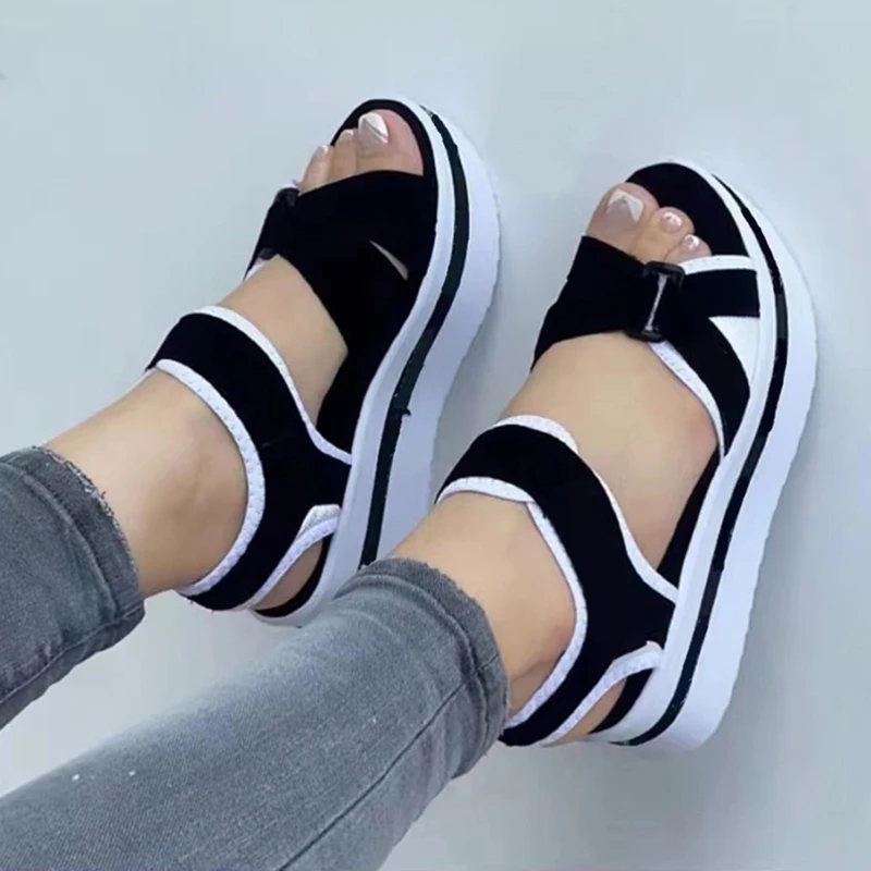 Sandalias con cuña para mujer, zapatos de talla grande, calzado informal para exteriores, Verano