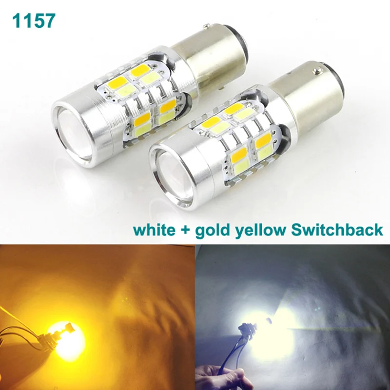 Geerge Ultra Bright 1157 BAY15D Dual Color Switchback LED DRL ที่จอดรถด้านหน้าไฟเลี้ยวหลอดไฟ