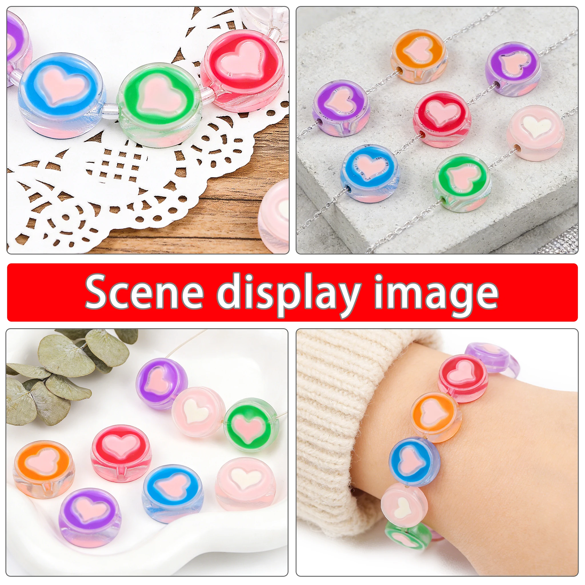 21mm Acryl-Sandwich-Perlen Rund Herz Mehrfarbig Handgefertigt DIY Geeignet für Schmuckherstellung Lose Perlen Armband-Zubehör
