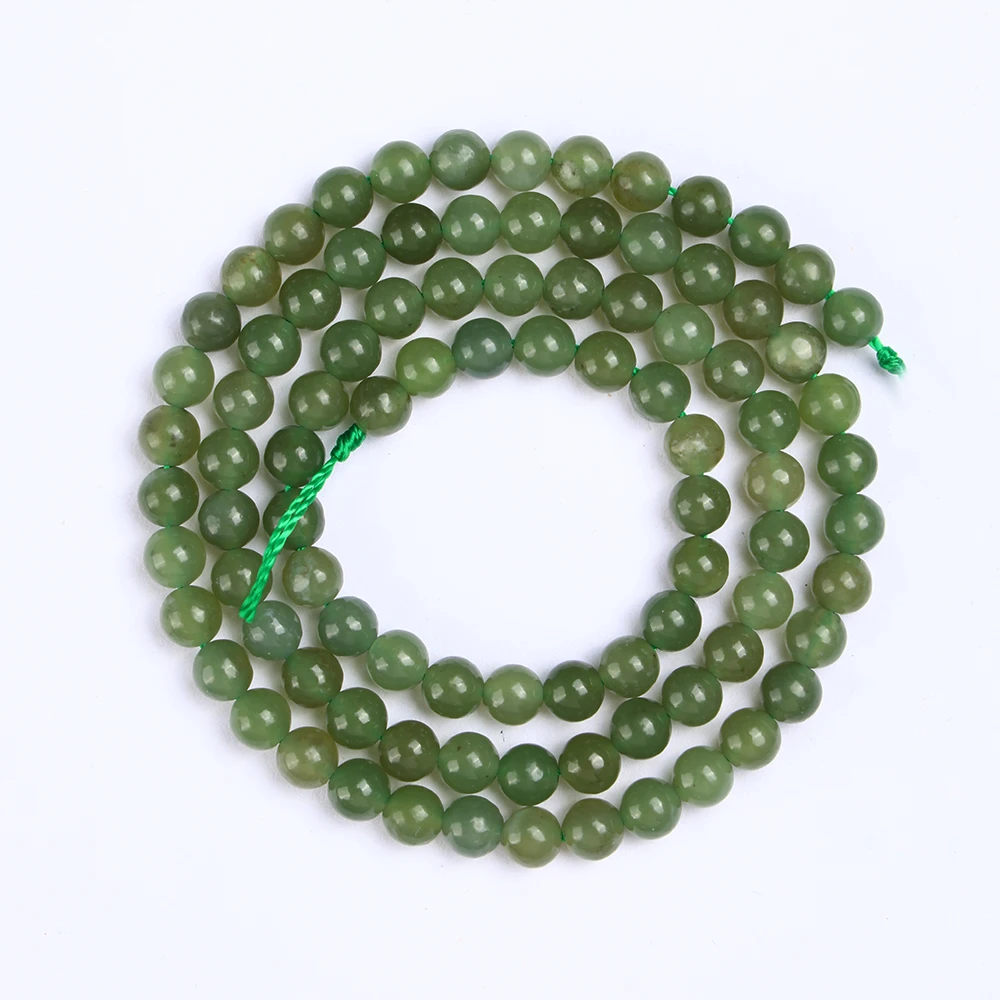 A ++ Cuentas sueltas de nefrita de Jade canadiense Natural de 4mm para hacer joyería, pulsera, collar, accesorios DIY