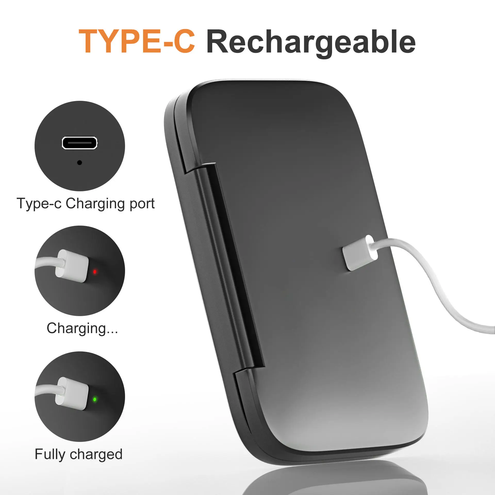 Rectangular 5x Magnifying Mirror 3 Color LED Lights Rechargeable Dimmable Handheld Travel Mirror Dual Personalized Small Lighted