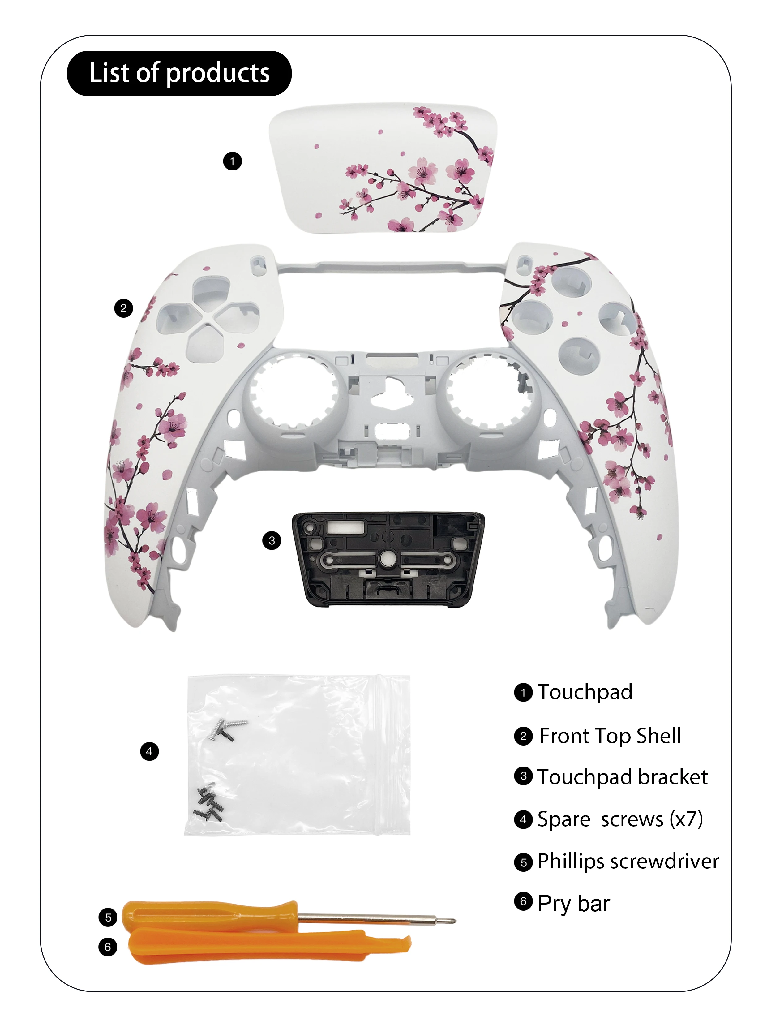 Rosa Sakura PS5 Controller-Gehäuseabdeckung mit Touchpad für DualSense Controller, Ersatz für BDM-010 bis BDM-060