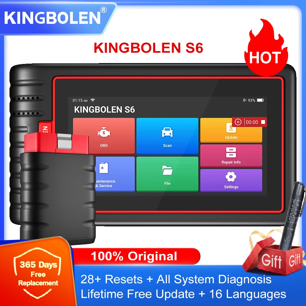 KINGBOLEN S6 전체 시스템 자동차 진단 도구, 자동차 OBD 스캐너, IMMO, BMS, TPMS, ABS, 출혈, 평생 무료 업데이트 스캔 도구, 28 리셋 