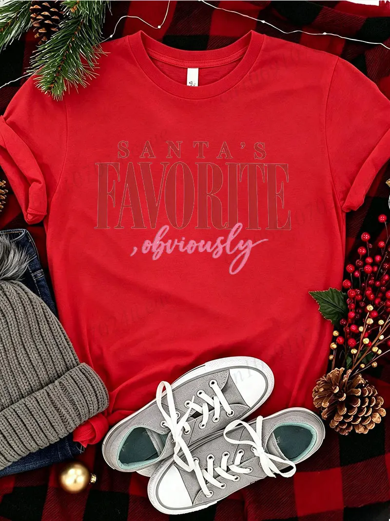 Santa’s Favorite Obviously Print Men's T-Shirts Christmas Shirt Design Clothing Trendy Holiday Party Women Men T-Shirts Gifts