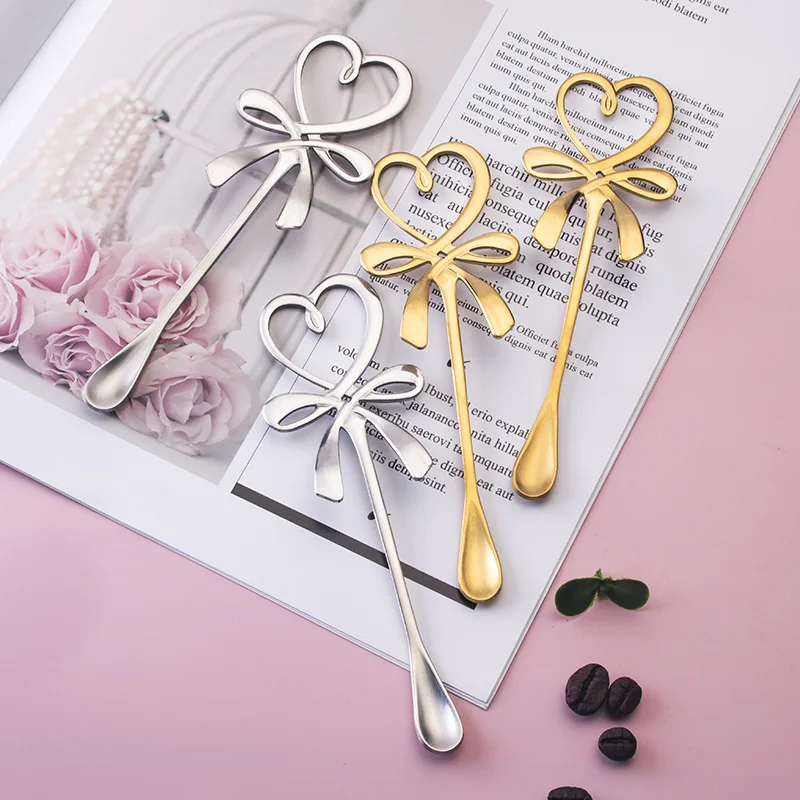 Stainless steel spoon creative cute hanging cup spoon stirring spoon love butterfly hanging spoon tableware spoon set dinnerware