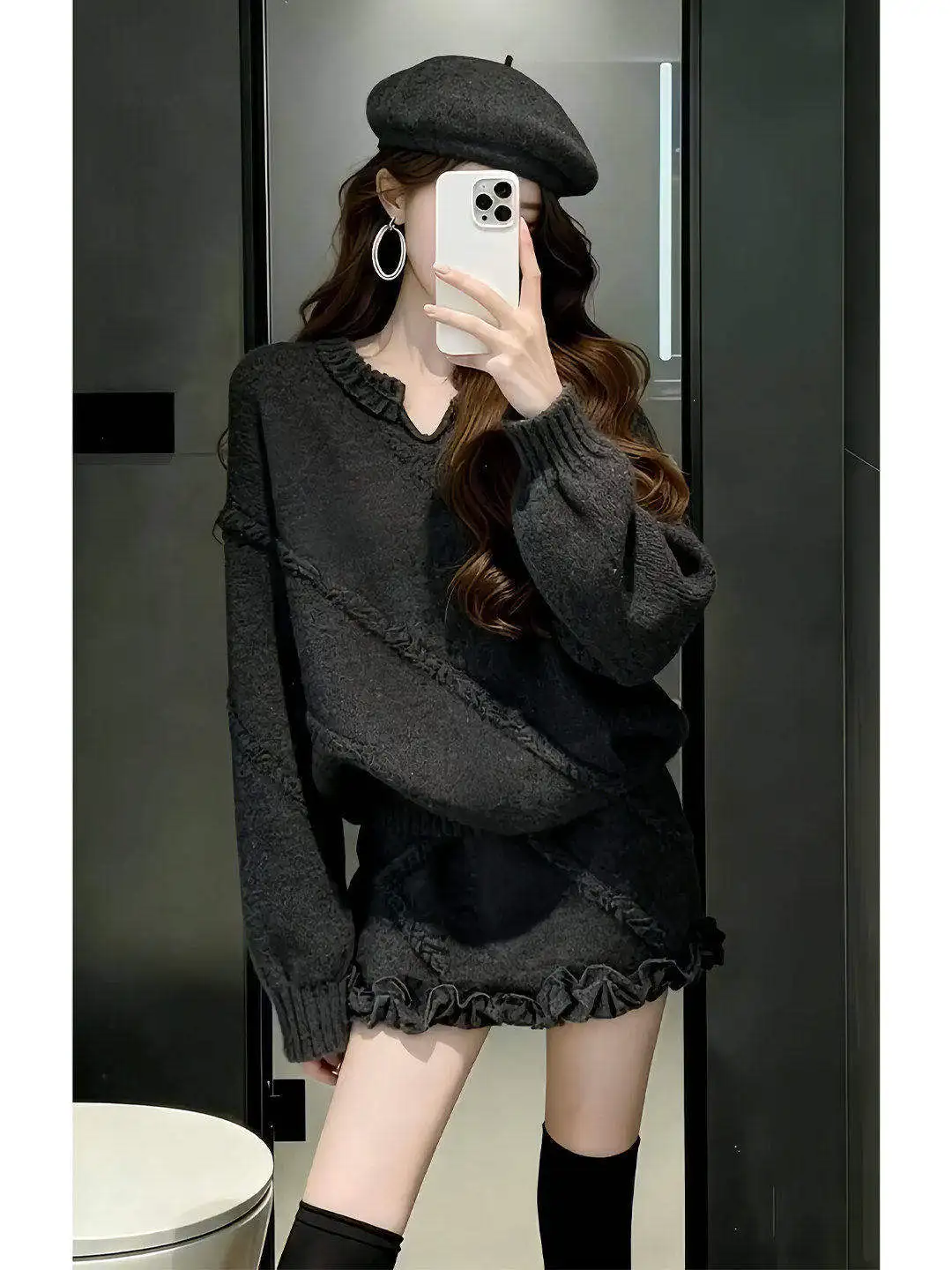 

Loose Knitted Top And Short Skirt Two-Piece Set Women's Fashion Autumn Winter Korean Style Comfortable Warm Color Outfit