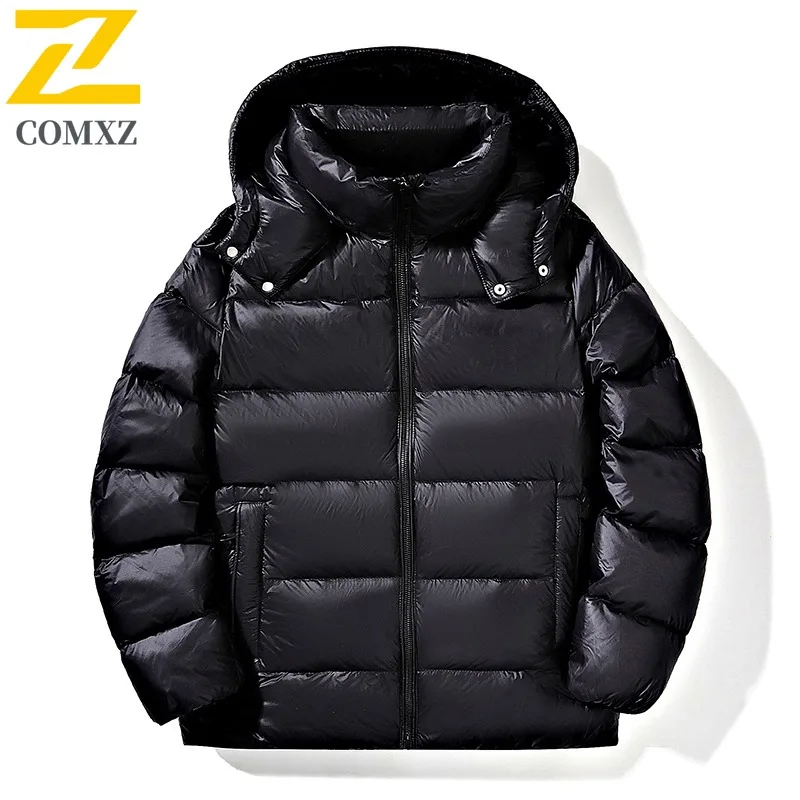 COMXZ Winter Men Down Jacket Casual Hooded Outdoor Office Lightweight Coat Fashion Street Style Windproof Warm Parka Garment