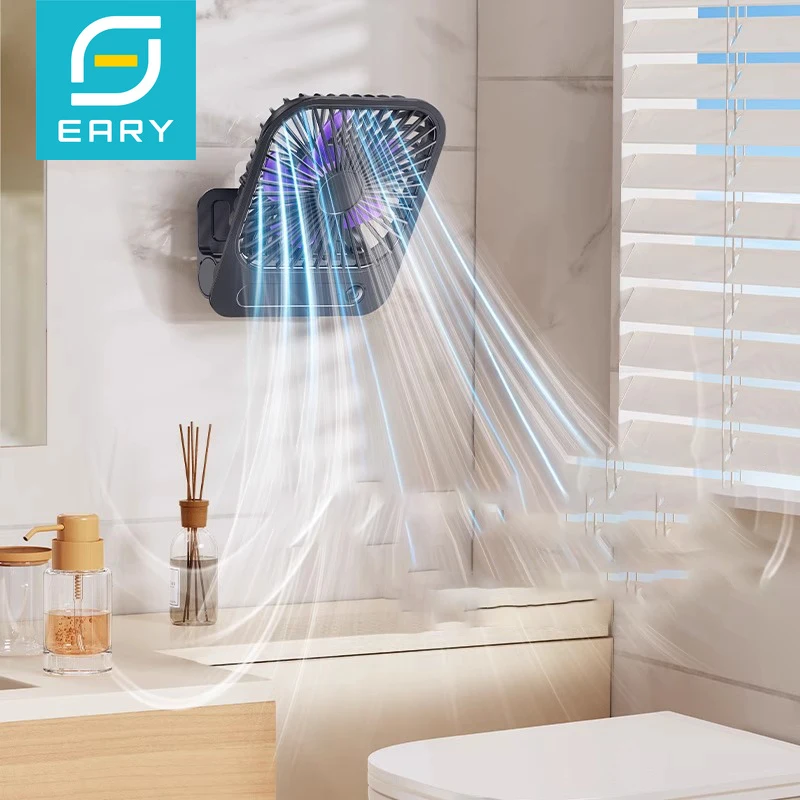 Eary Toilette Leistungsstarker Wandventilator USB wiederaufladbar mit 1200 mAh 3-Gang-Windmagnetischer Lüfter Tragbarer Haushaltslüftungsventilator