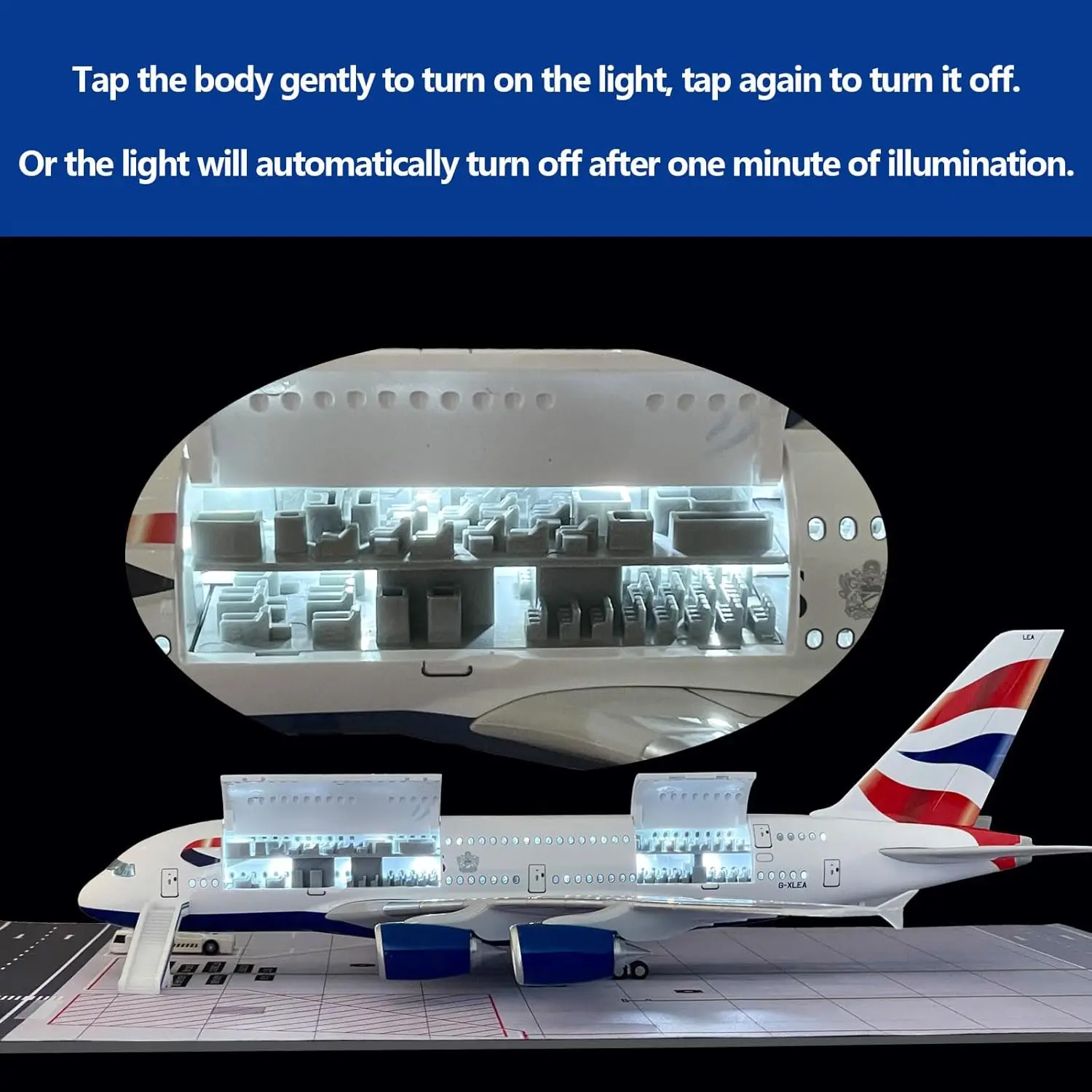 47cm British A380 Model Plane Diecast Resin Aircraft with Openable Doors and Detailed Cabin Ideal Gift for Aviation Fans