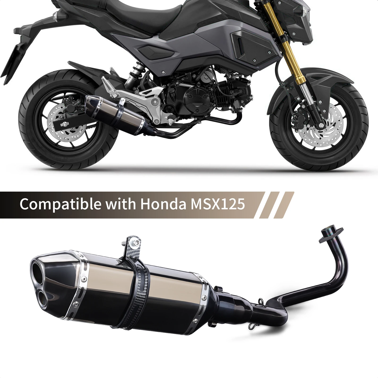 For Honda Grom MSX125 2013-2024 Low Mount Exhaust Slip-on Muffler Baffle 2013 2014 2015 2016 2017 2018 2019 2020 21 22 23 24