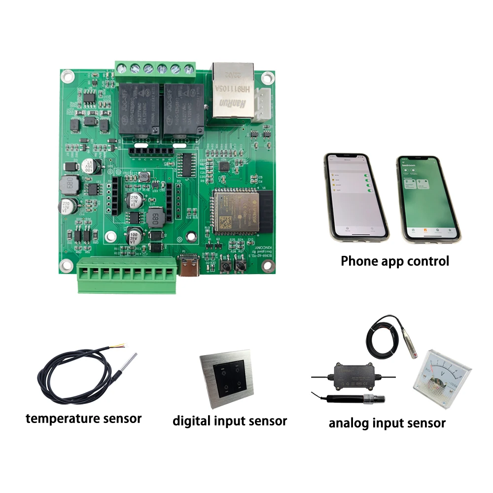 A2 ESP32 Relay Switch Board Support 4G/2G GPRS ESPHome Home Assistant Tasmota Arduino RS485 I2C Tuya Ethernet WiFi Temperature