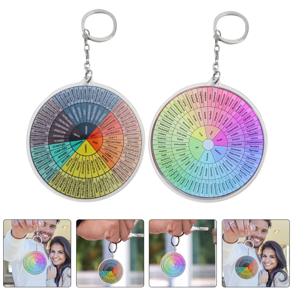 2 Pcs Psychological Emotional Key Wheel Keychain Feeling Decor Feelings Ring Portable