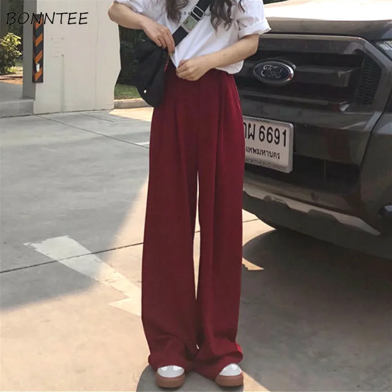 

Pants Women Vintage Full-length Chic Hot Sales BF Ins High Waisted Teens Trousers All-match Pure Stylish Clothing New Arrival