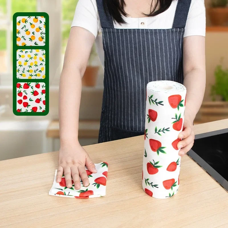 

20Pcs/Roll 25x25cm Microfiber Cartoon Fruit Printed Kitchen Cleaning Towel Dishwashing Cloth Scouring Pads