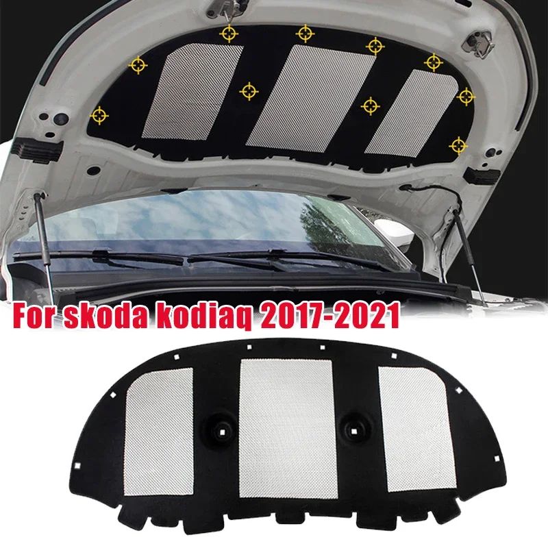 Coton d'isolation de capot moteur avant insonorisé, couverture de polymères d'isolation thermique, feuille d'aluminium l'horloge, Skoda Kodiaq 2017- 2021