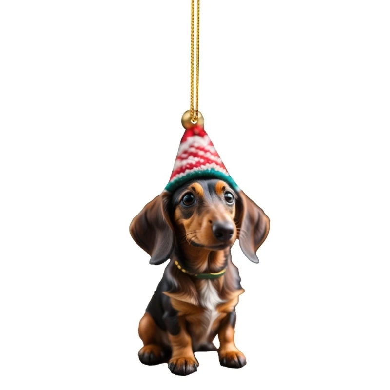 Colgante árbol Navidad con cordón acrílico, adorno colgante perro salchicha Navidad, decoración árbol Navidad