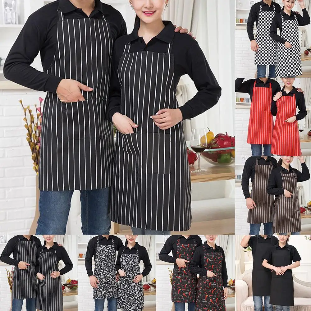 Half-length Adjustable Kitchen Apron Adult Striped Restaurant Hotel Chef Waiter Apron Picnic Cook Apron With 2 Pockets