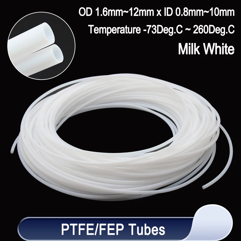 1~10m PTFE Tube For 3D Printer Parts Milk White ID 0.5 1 2 2.5 3 4 5 6 7 8 10 mm Insulated Hose 600V Extruder J-head Rigid Pipe