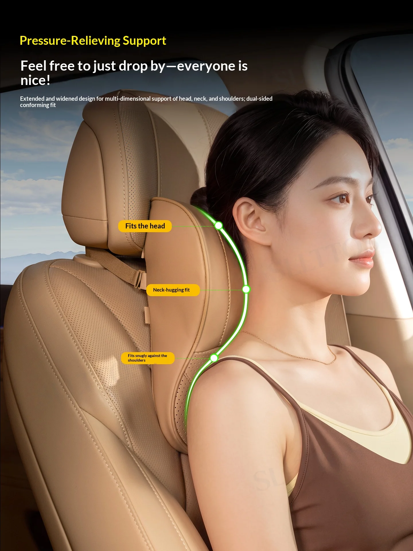 Wing Type Car Neck Pillow Nappa Leather Punch Design Memory Foam Headrest Relief Driving Fatigue Auto Interior Accessory