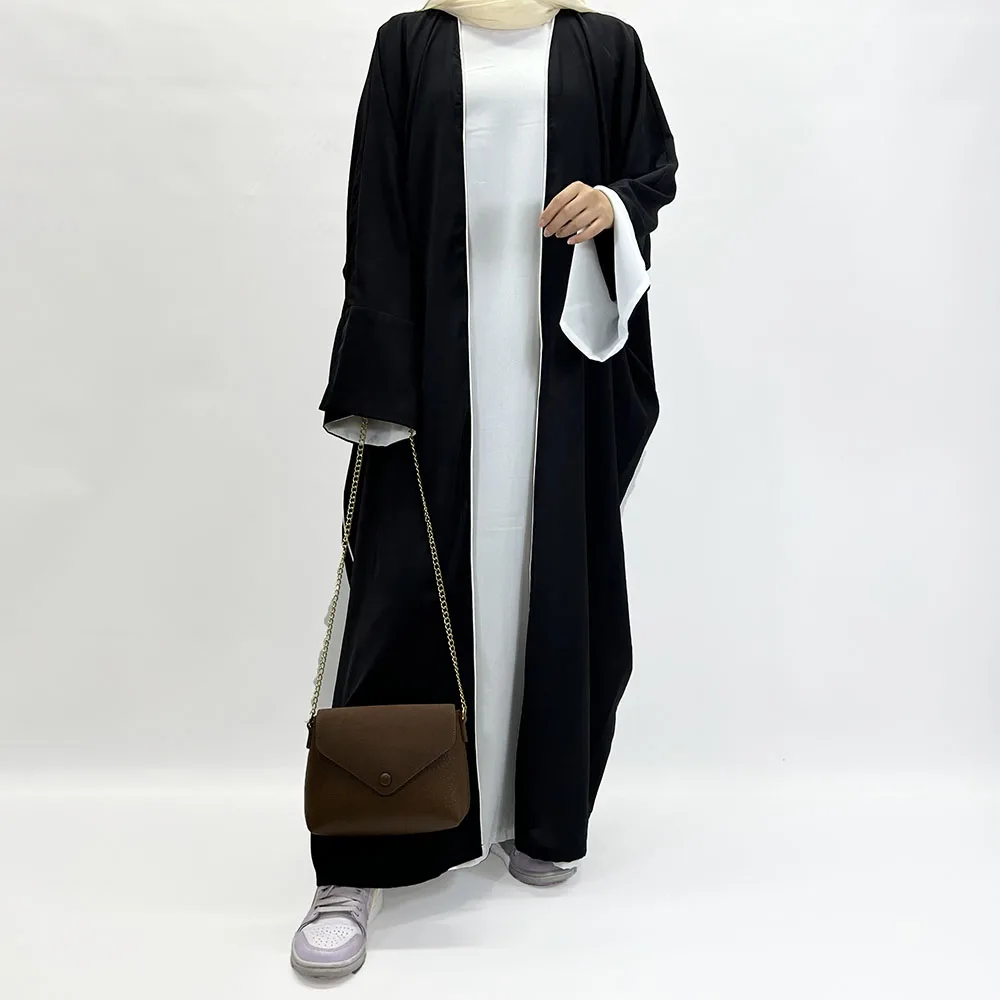 Abaya Two Piece Set EID Ramadan New Dubai Women Muslim Islamic Clothing Cuff Slits Open Kimono With Sleeveless Under Dress Solid