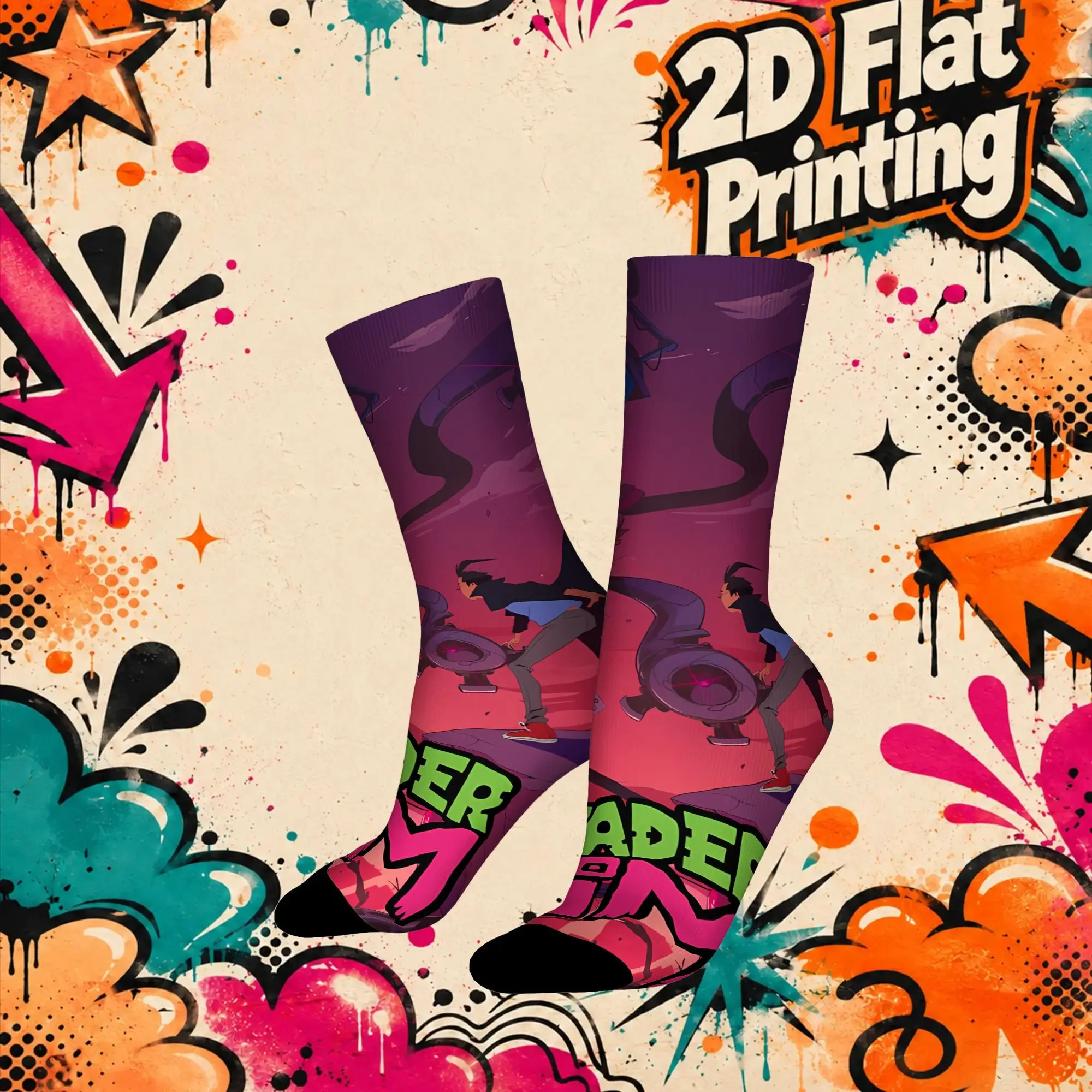 Invader Zim Anime Retro  Hip Hop Novelty Seamless Mid Tube Winter Sock Sports Socks